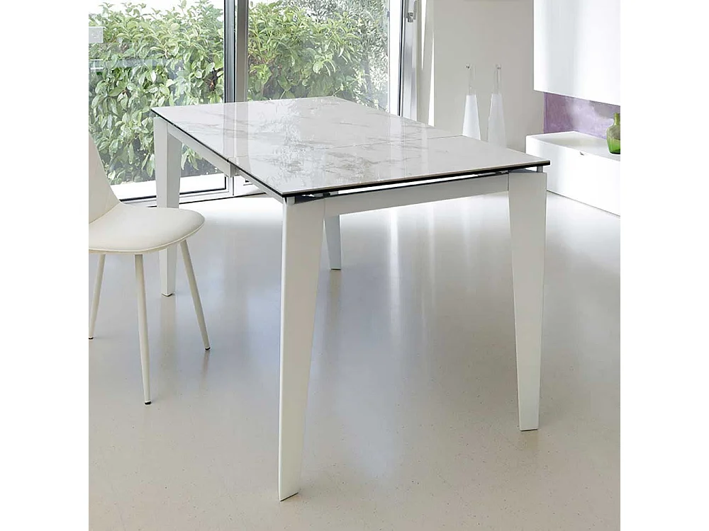 Esszimmertisch in Weiß Marmor Optik Glas Metall