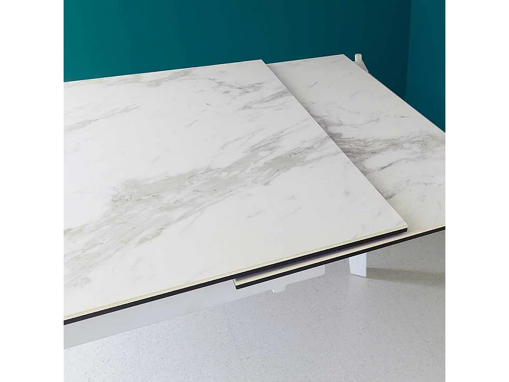 Esszimmertisch in Weiß Marmor Optik Glas Metall