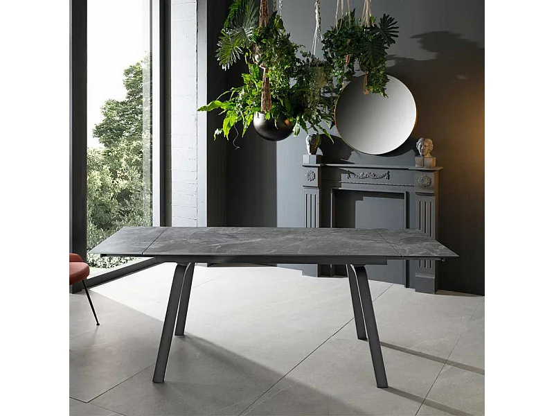 Esszimmer Tisch mit Keramikplatte grauer Marmor Optik