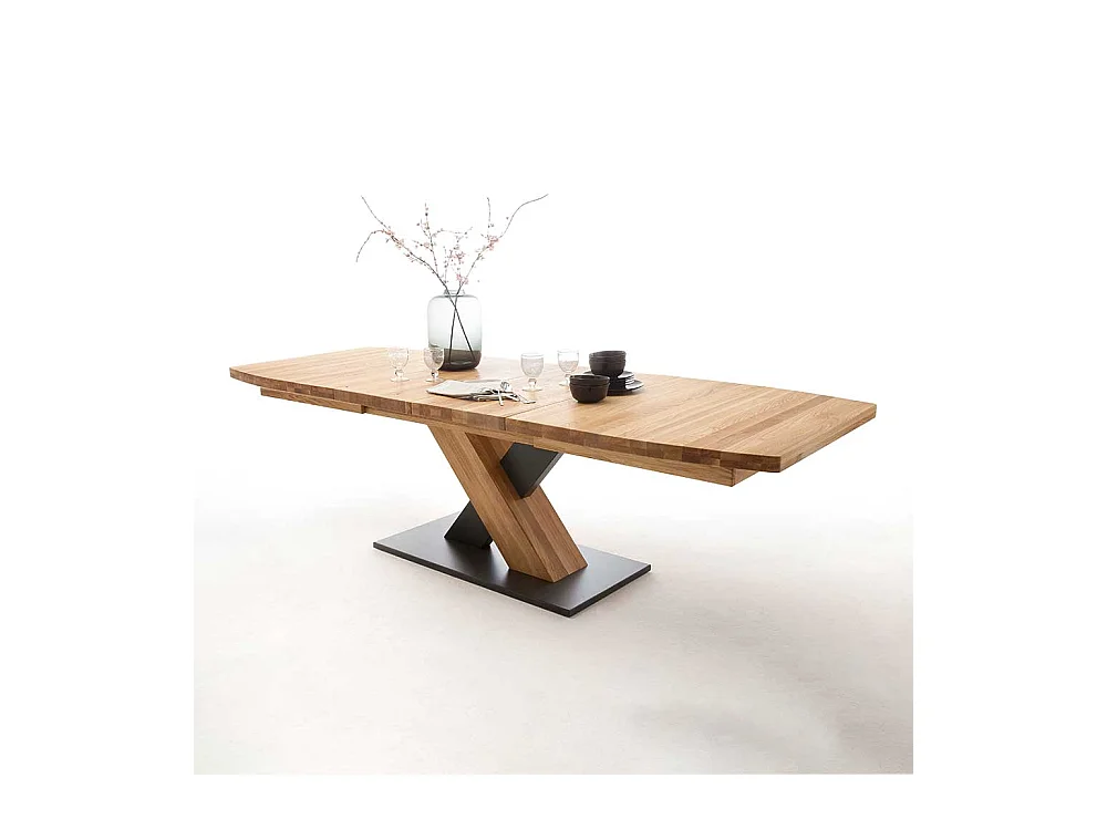 Ausziehtisch in Wildeichefarben und Schwarz Säulengestell