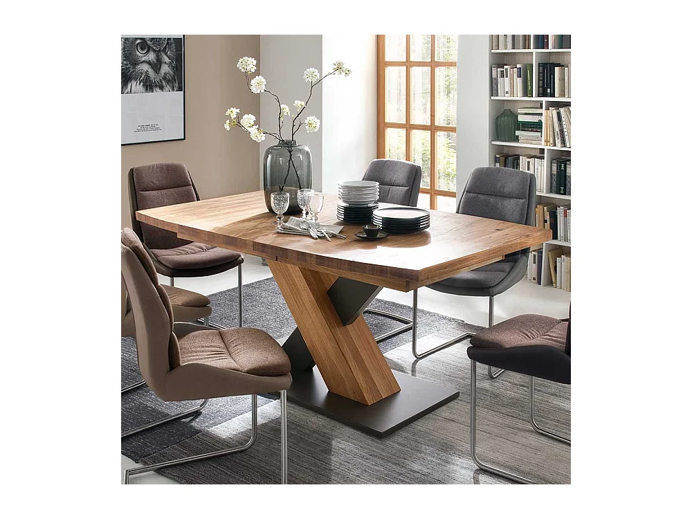 Ausziehtisch in Wildeichefarben und Schwarz Säulengestell