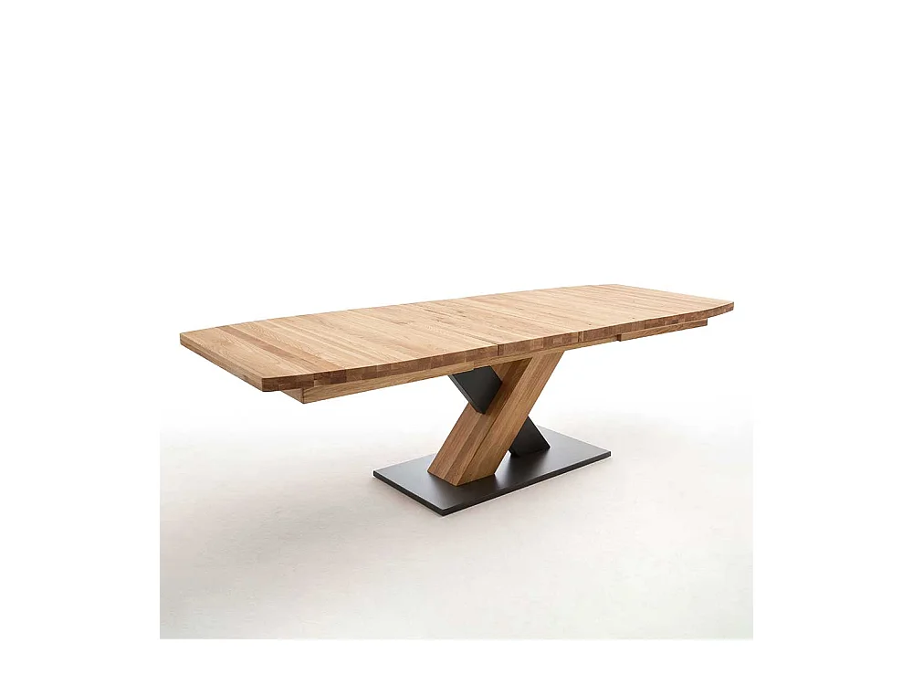 Ausziehtisch in Wildeichefarben und Schwarz Säulengestell