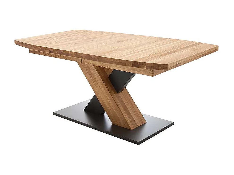 Ausziehtisch in Wildeichefarben und Schwarz Säulengestell