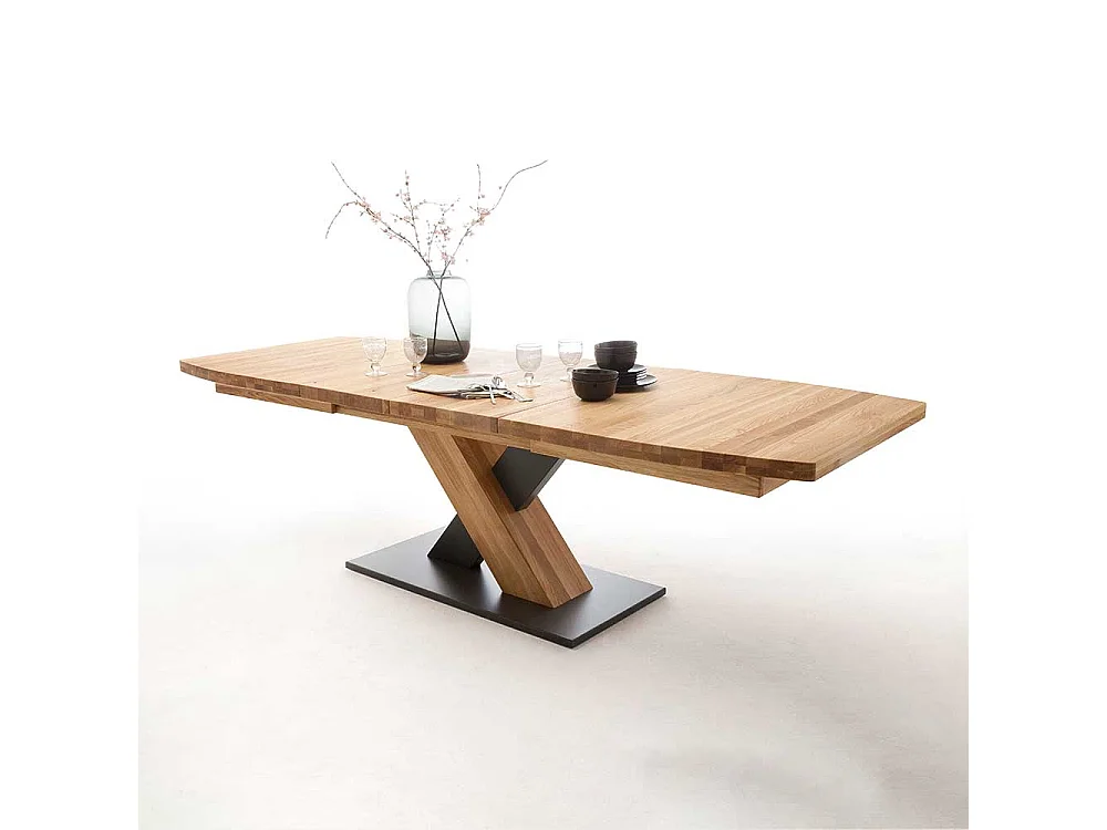 Ausziehtisch in Wildeichefarben und Schwarz Säulengestell