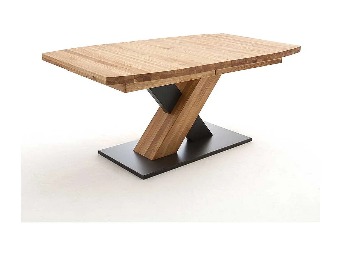 Ausziehtisch in Wildeichefarben und Schwarz Säulengestell