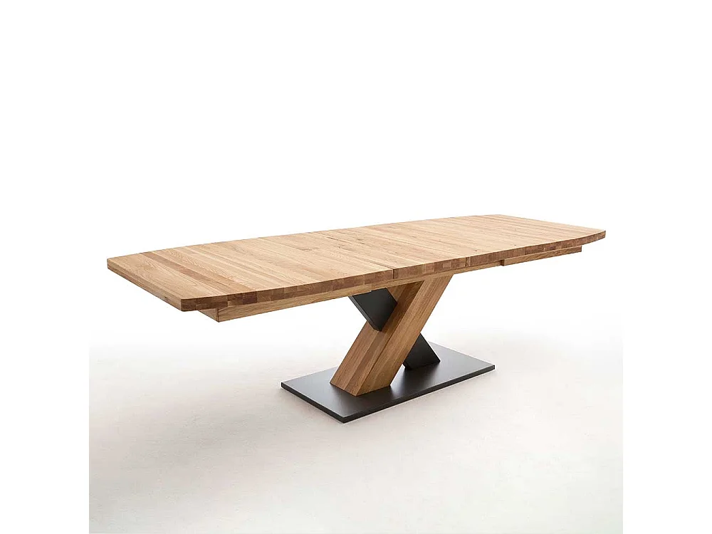 Ausziehtisch in Wildeichefarben und Schwarz Säulengestell