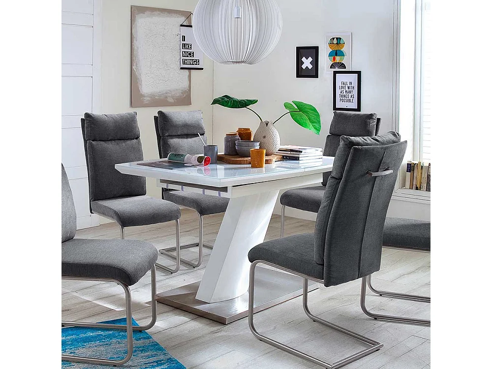 Design Esstisch mit Säulengestell Weiß Hochglanz