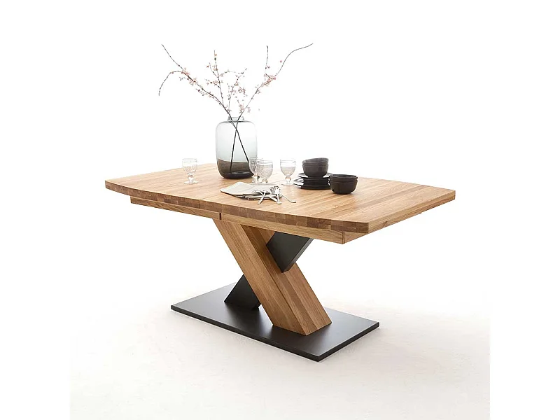 Ausziehtisch in Wildeichefarben und Schwarz Säulengestell