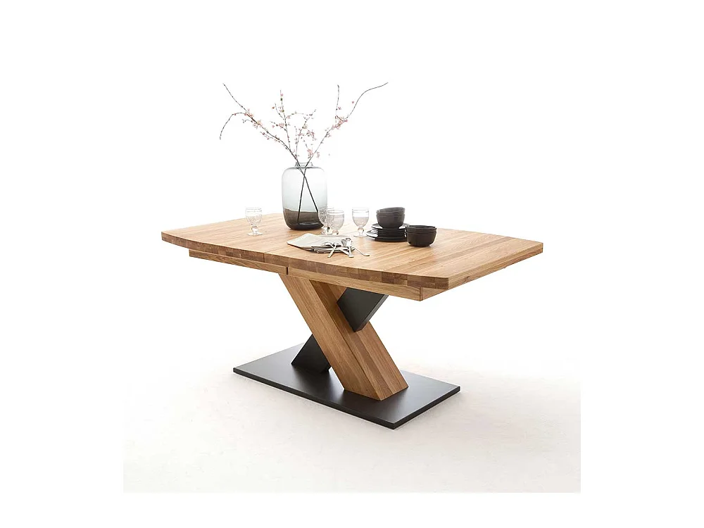 Ausziehtisch in Wildeichefarben und Schwarz Säulengestell