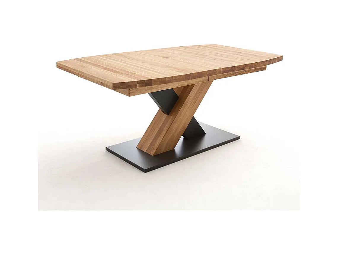 Ausziehtisch in Wildeichefarben und Schwarz Säulengestell