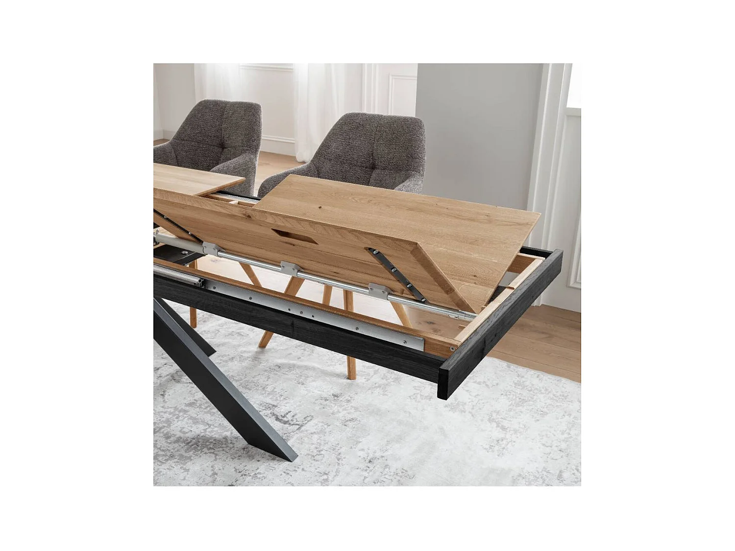 Ausziehtisch Massivholztisch mit Spider Gestell in Wildeichefarben