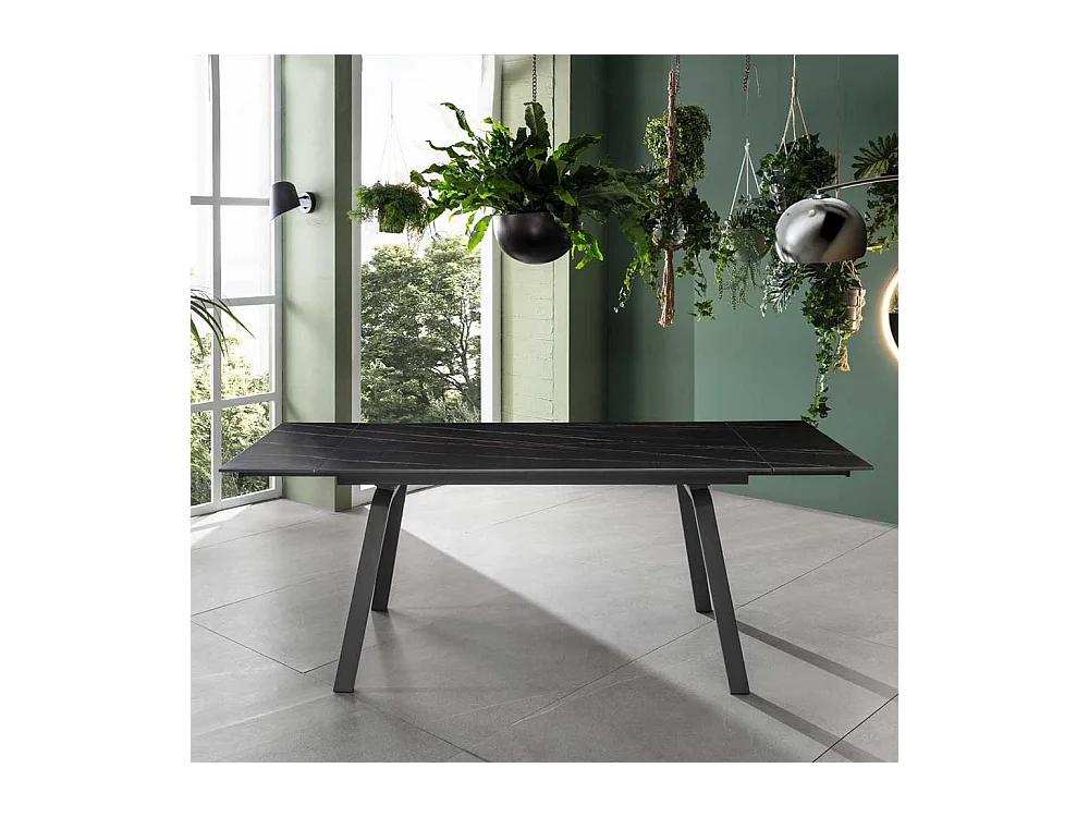Ausziehtisch rechteckig mit Keramikplatte Schwarz Marmoroptik