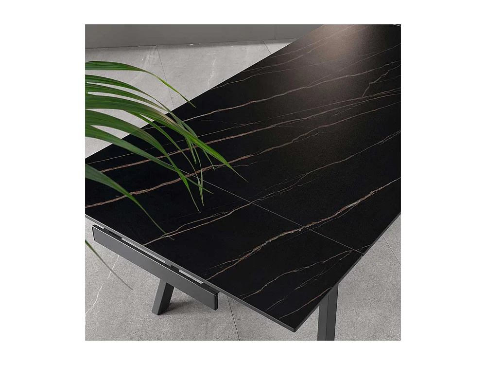Ausziehtisch rechteckig mit Keramikplatte Schwarz Marmoroptik