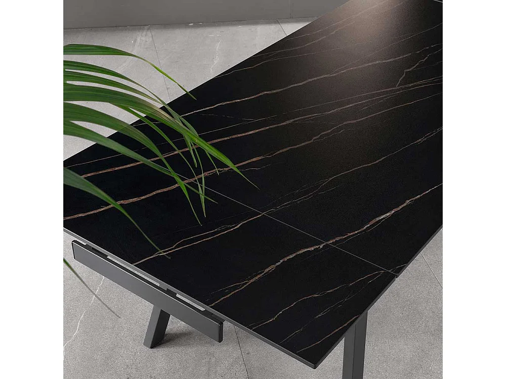 Ausziehtisch rechteckig mit Keramikplatte Schwarz Marmoroptik