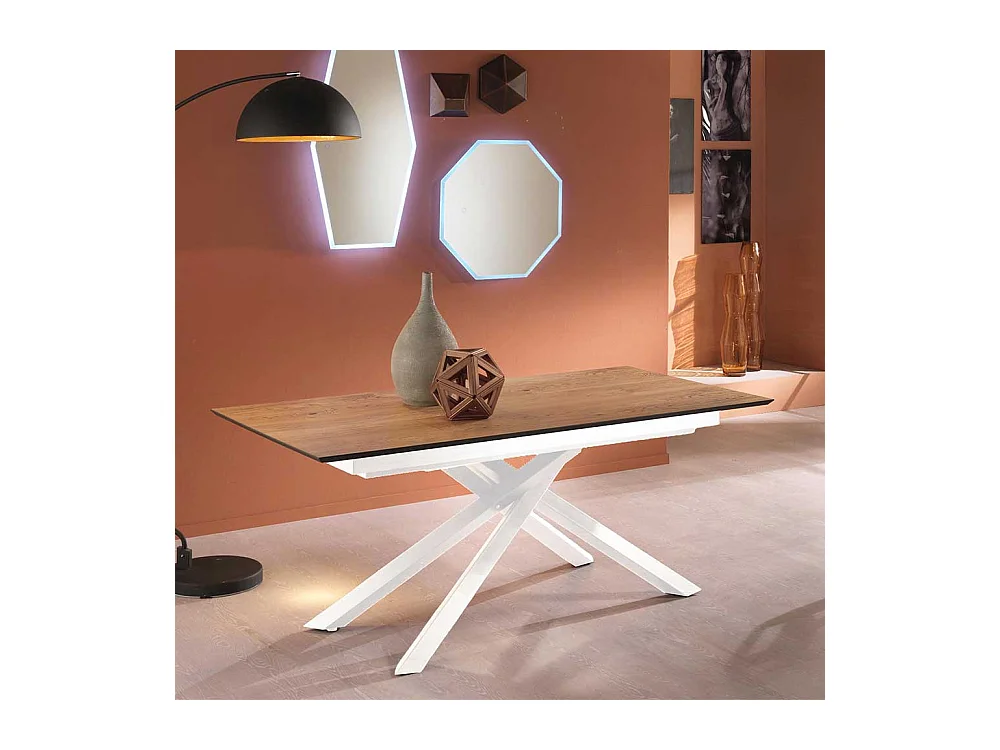 Ausziehtisch in Weiß und Eichefarben Mikado Fußgestell