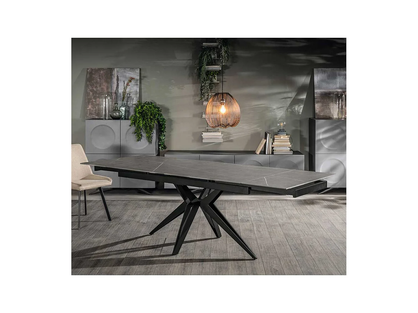 Designer Ausziehtisch mit Keramikplatte Metall Spider Gestell