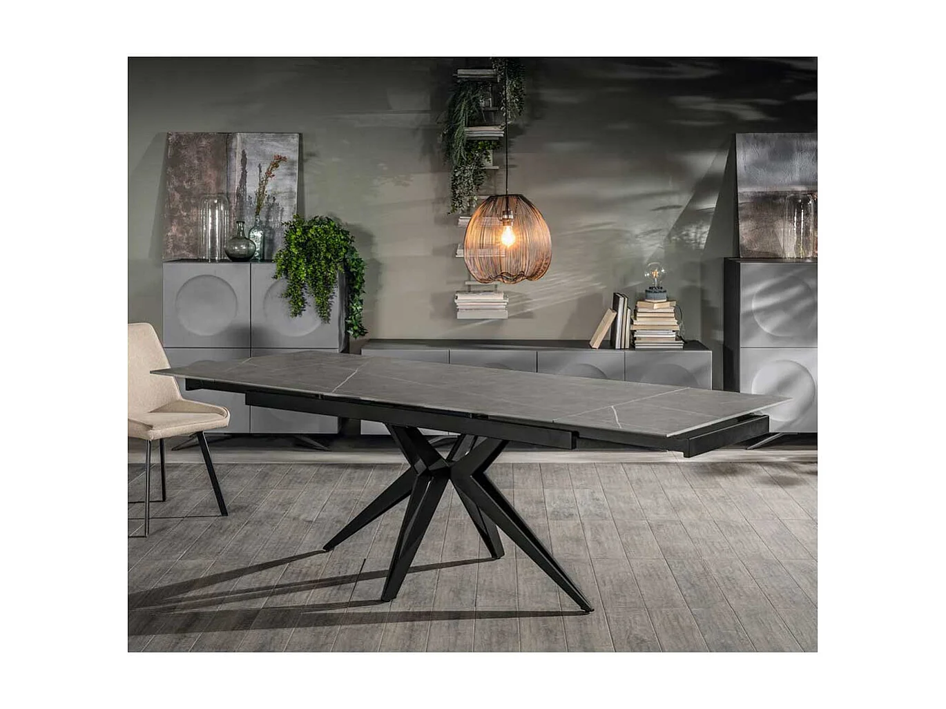 Designer Ausziehtisch mit Keramikplatte Metall Spider Gestell