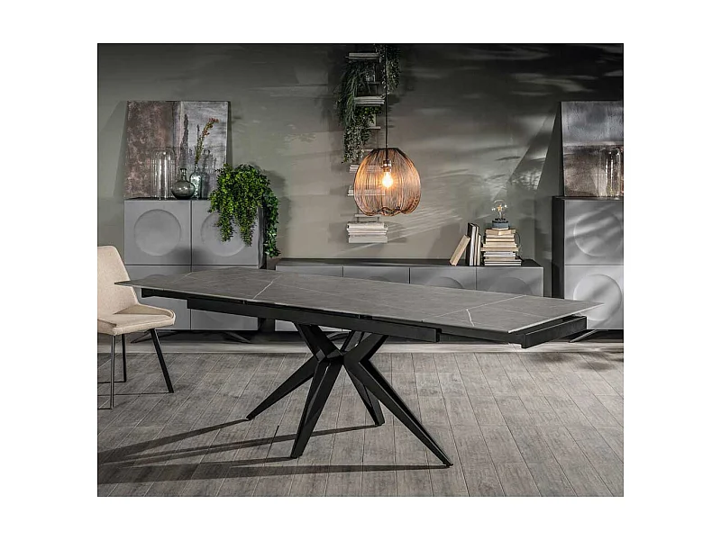 Designer Ausziehtisch mit Keramikplatte Metall Spider Gestell