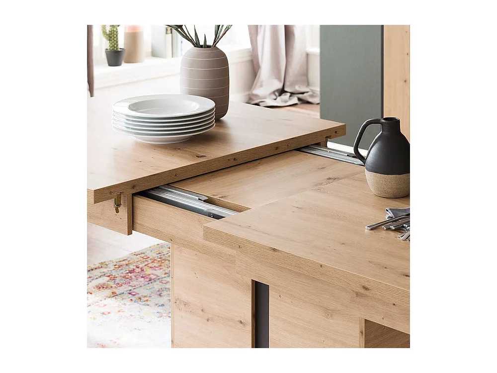 Säulen Esstisch in Eichefarben und Anthrazit Mittelauszug