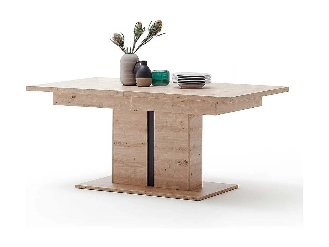 Säulen Esstisch in Eichefarben und Anthrazit Mittelauszug