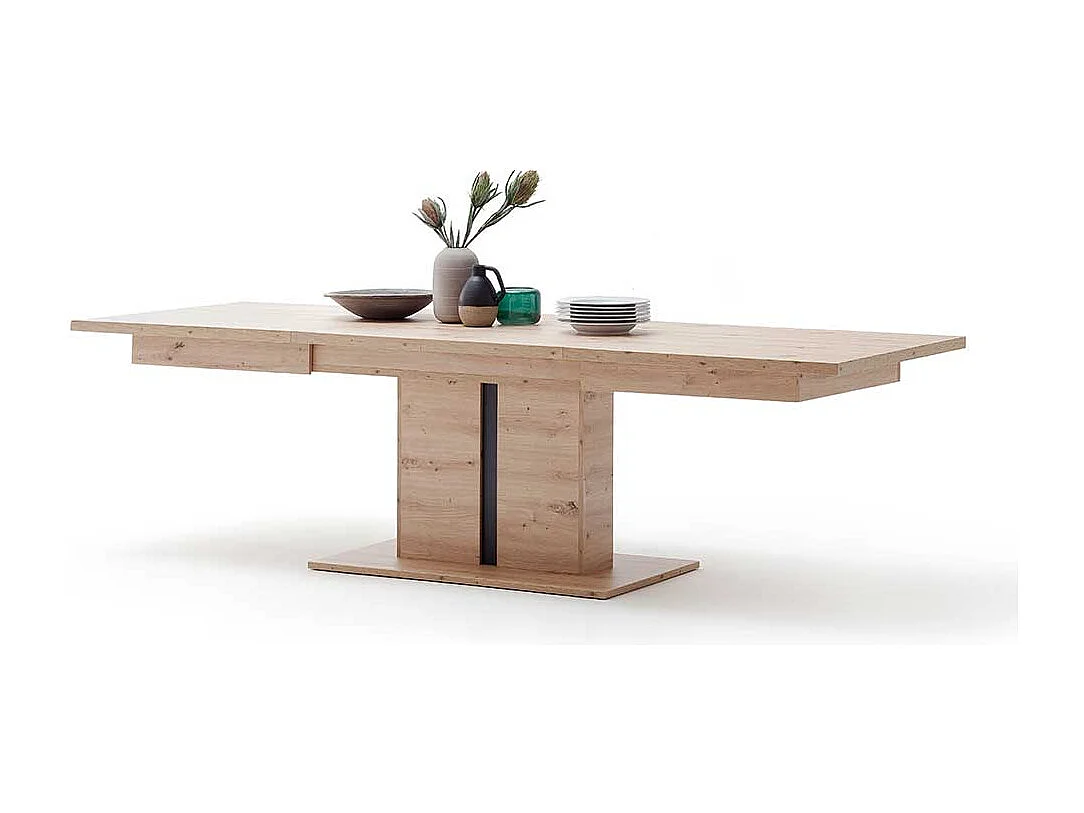 Säulen Esstisch in Eichefarben und Anthrazit Mittelauszug