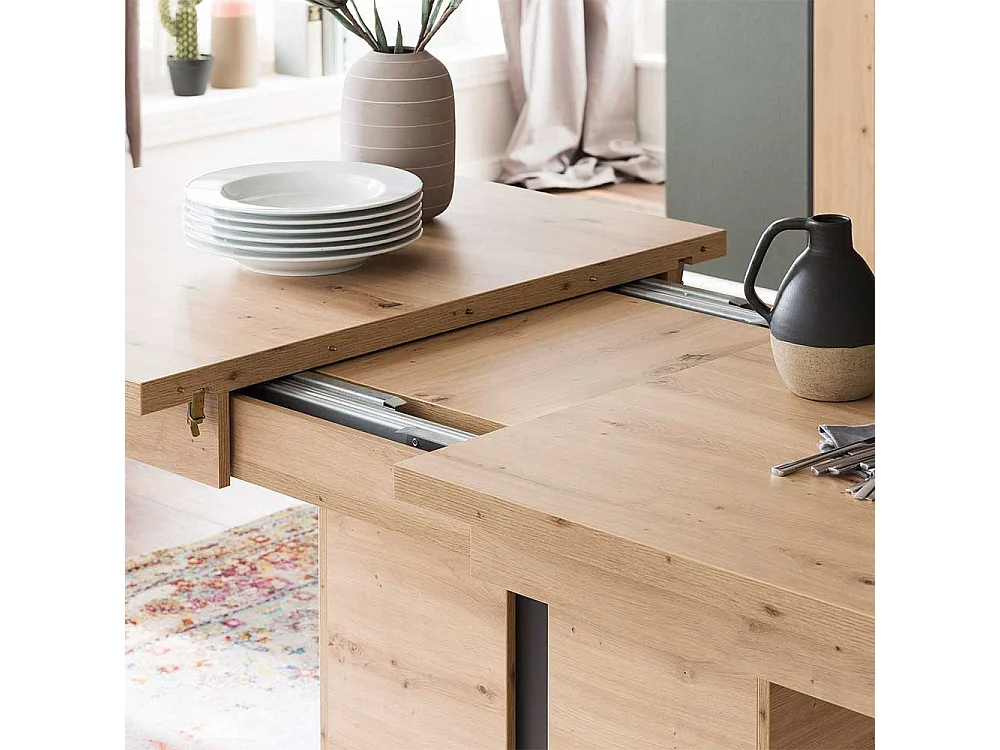 Säulen Esstisch in Eichefarben und Anthrazit Mittelauszug