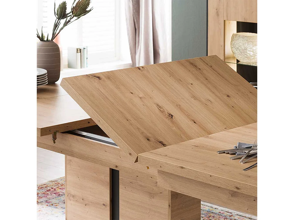 Säulen Esstisch in Eichefarben und Anthrazit Mittelauszug