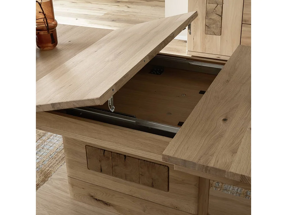 Ausziehtisch Massivholztisch in Asteiche hell mit Hirnholz Applikation