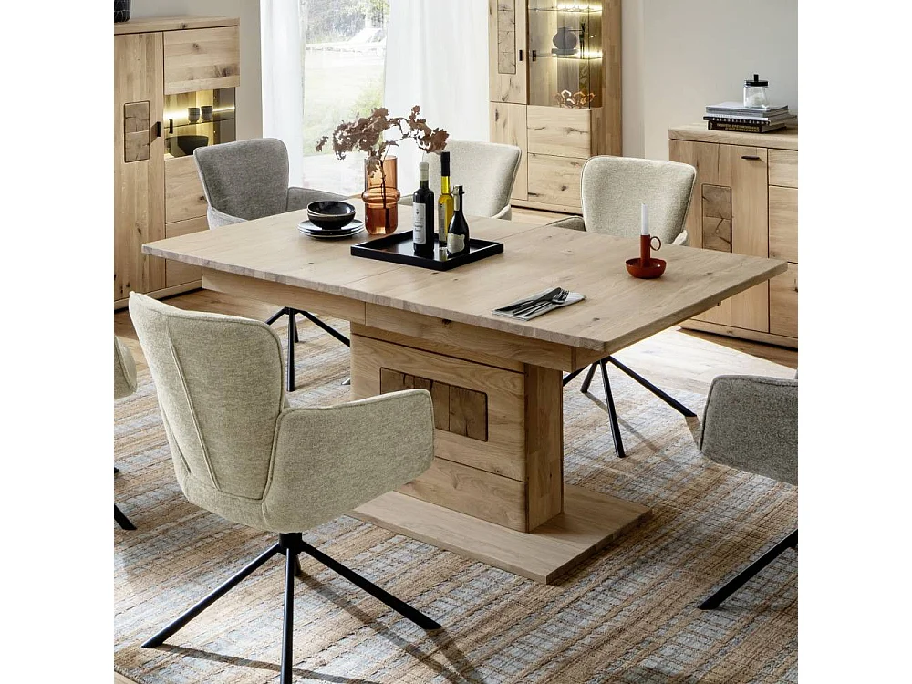 Ausziehtisch Massivholztisch in Asteiche hell mit Hirnholz Applikation