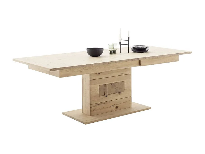 Ausziehtisch Massivholztisch in Asteiche hell mit Hirnholz Applikation