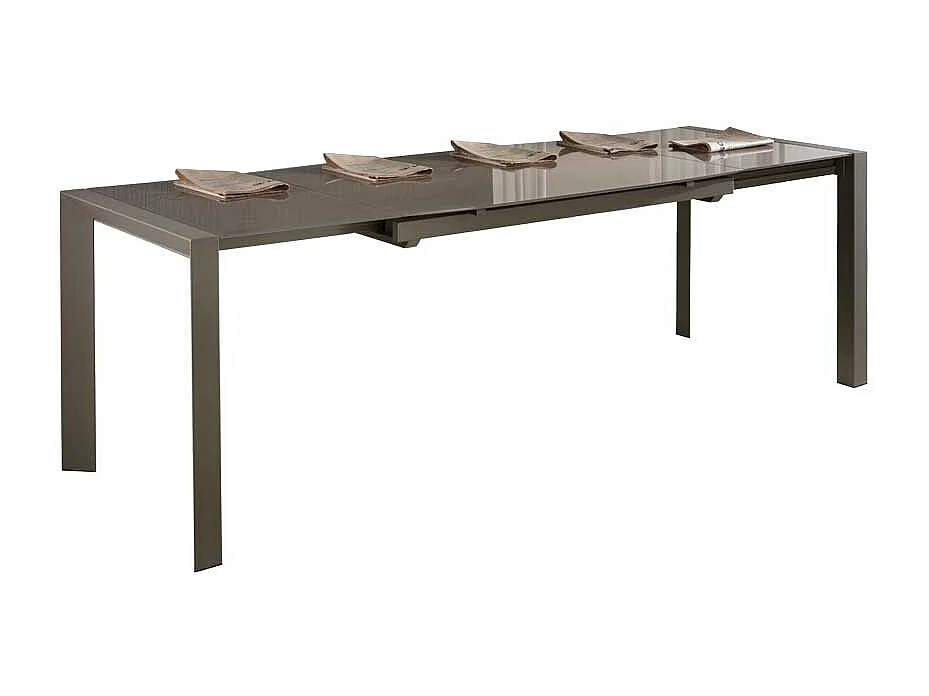 Ausziehtisch mit brauner Glasplatte modern