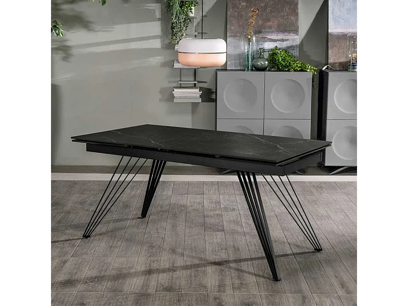 Moderner Esszimmertisch mit Keramikplatte schwarze Marmor Optik