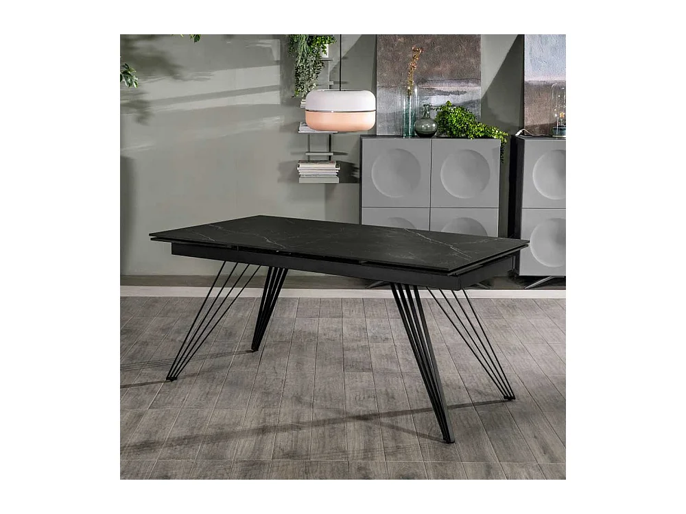 Moderner Esszimmertisch mit Keramikplatte schwarze Marmor Optik