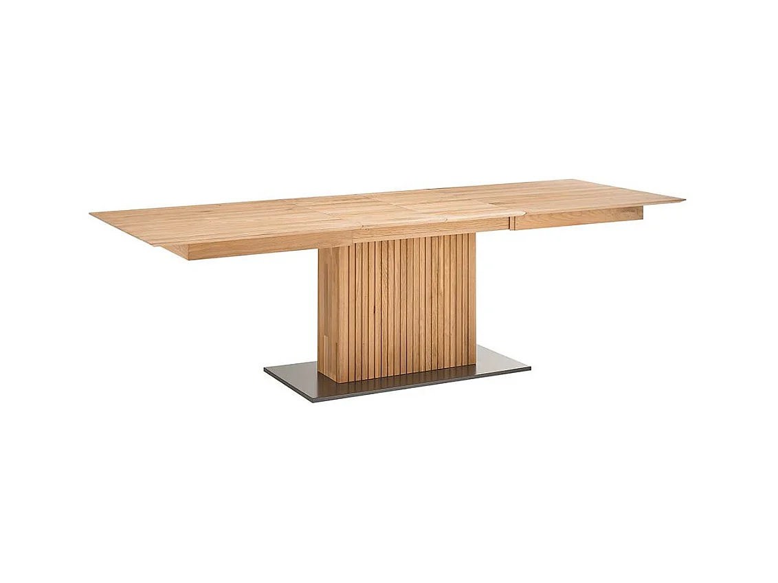 Ausziehtisch massiv in Eiche Bianco zwei Einlegeplatten