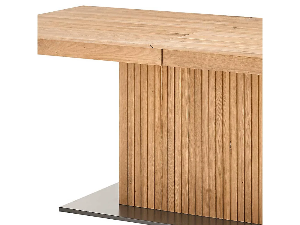 Ausziehtisch massiv in Eiche Bianco zwei Einlegeplatten