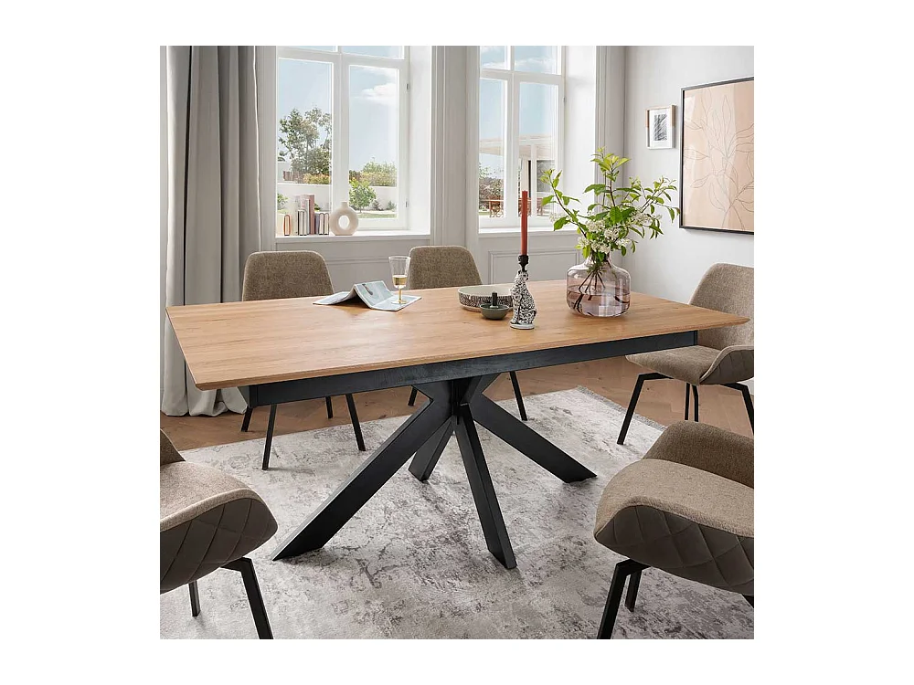 Wildeiche Tisch Esszimmer mit Schweizer Kante Spider Gestell