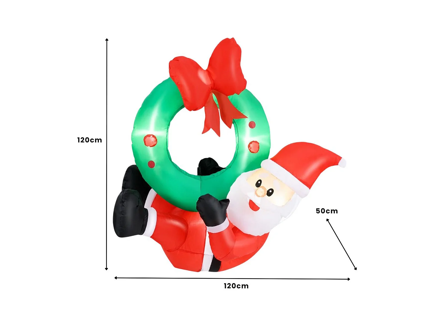 Couronne Gonflable de 120cm avec Père Noël Couronne Illuminé avec Nœud Rouge 5 Lumières LED Décoration de Fenêtre Multicolore