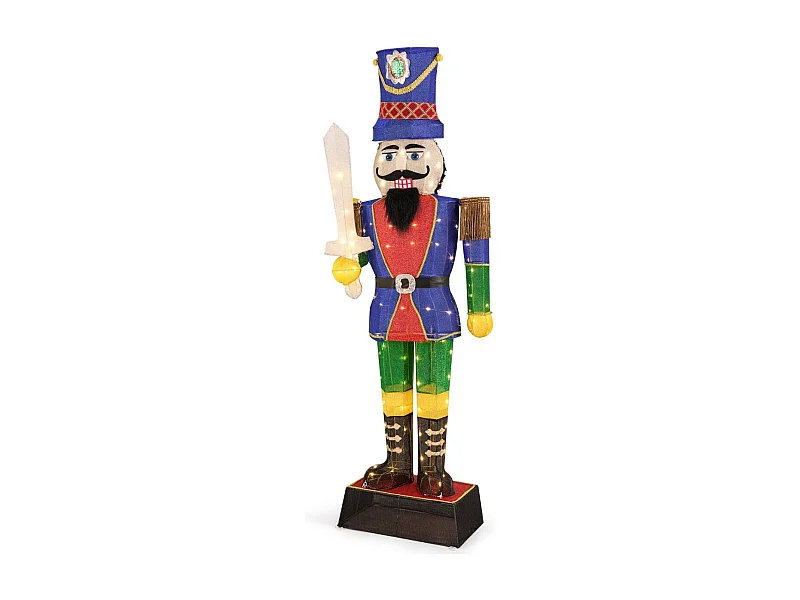 Soldat Casse-Noisette de 184 cm avec Chapeau et Epée Décoration de Noël 3D avec 110 Lumières LED Blanc Chaud Figurine Pailletée Etanche