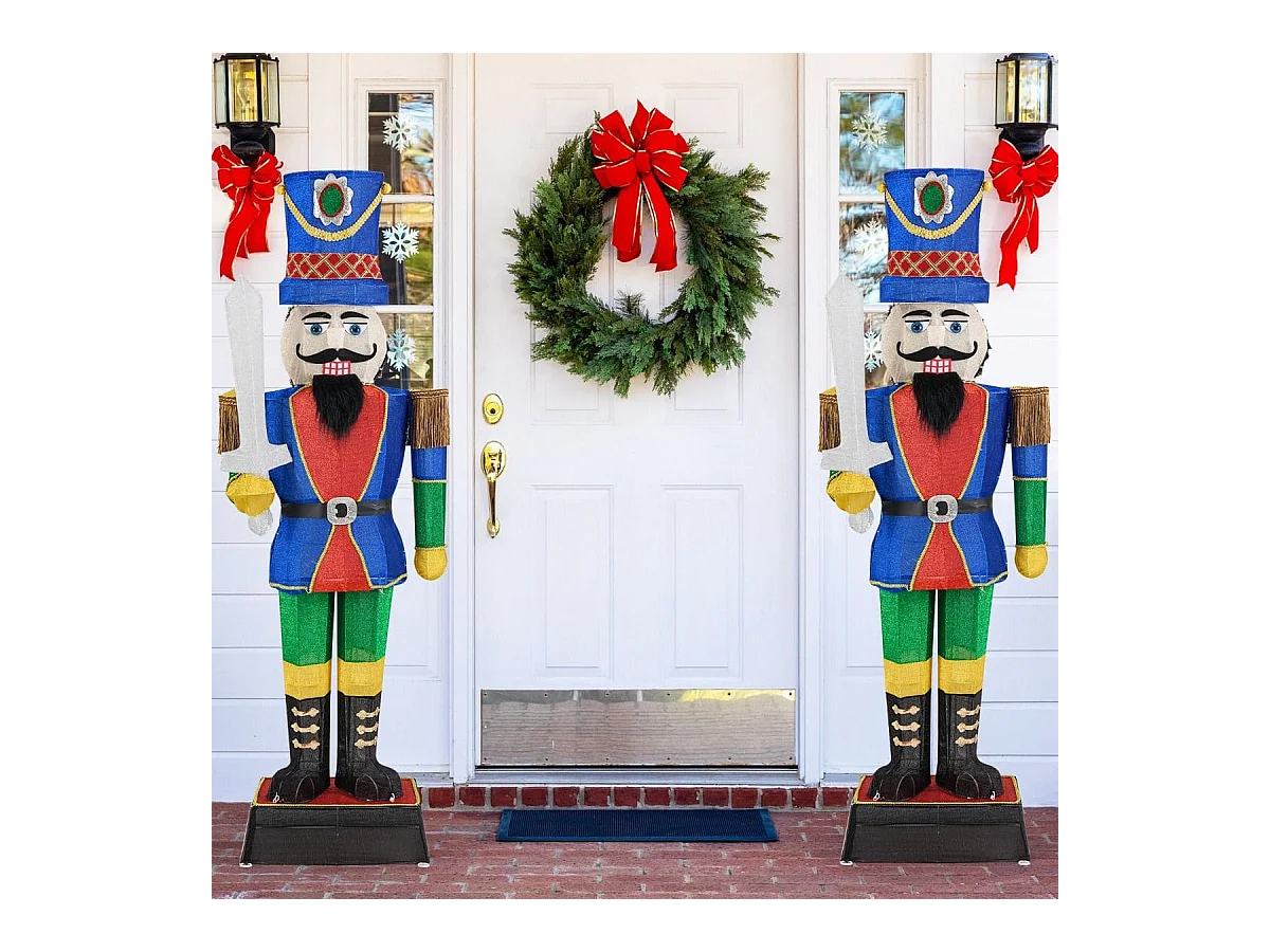 Soldat Casse-Noisette de 184 cm avec Chapeau et Epée Décoration de Noël 3D avec 110 Lumières LED Blanc Chaud Figurine Pailletée Etanche