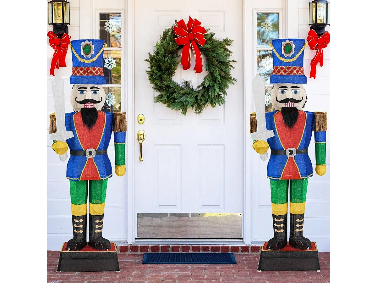 Soldat Casse-Noisette de 184 cm avec Chapeau et Epée Décoration de Noël 3D avec 110 Lumières LED Blanc Chaud Figurine Pailletée Etanche