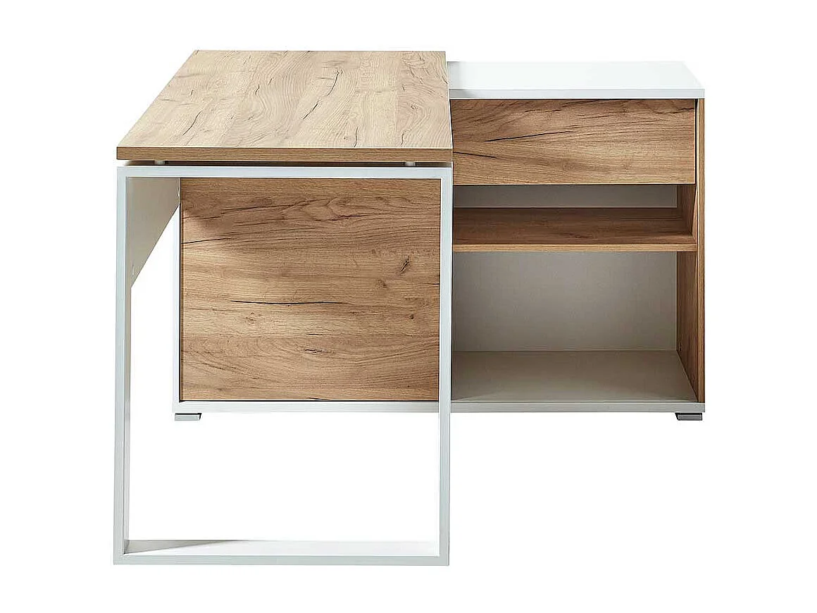 Computereckschreibtisch in Weiß und Wildeiche Dekor 120 cm breit