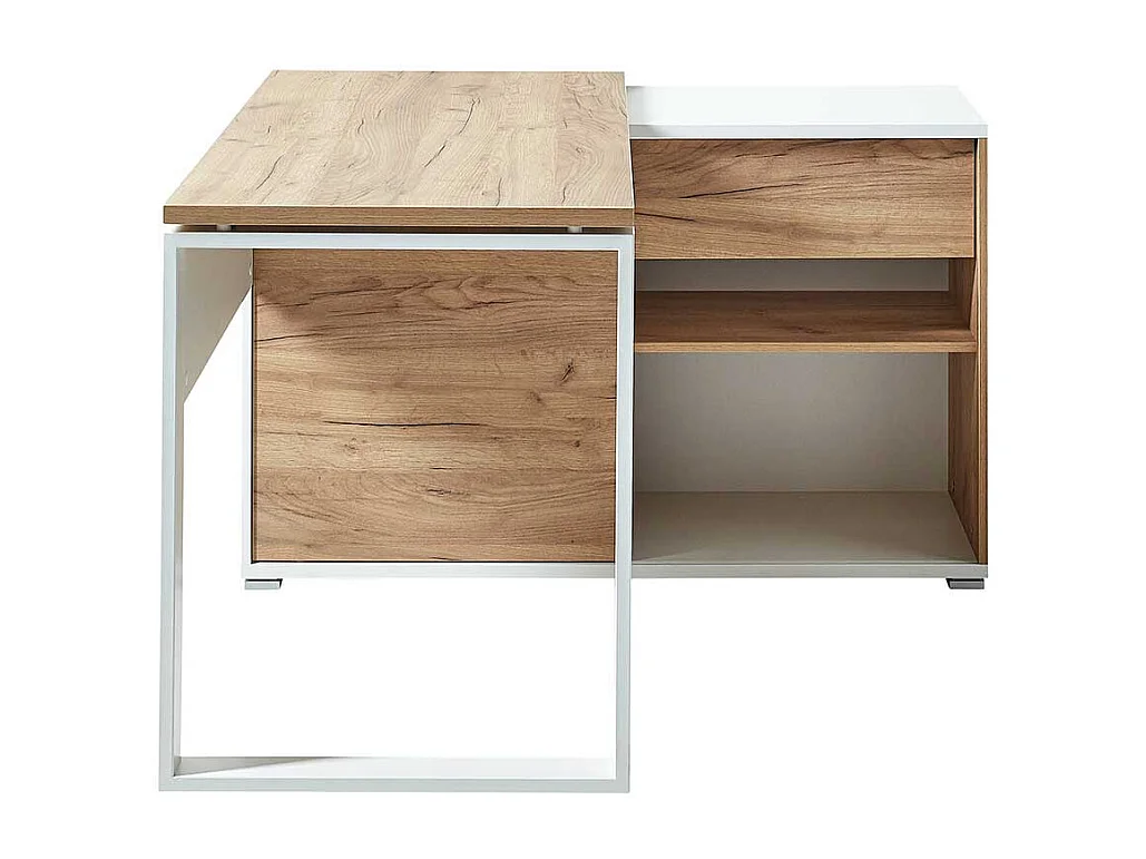 Computereckschreibtisch in Weiß und Wildeiche Dekor 120 cm breit