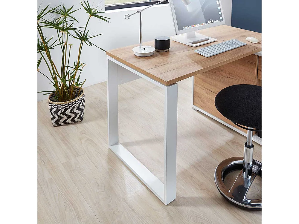Computereckschreibtisch in Weiß und Wildeiche Dekor 120 cm breit