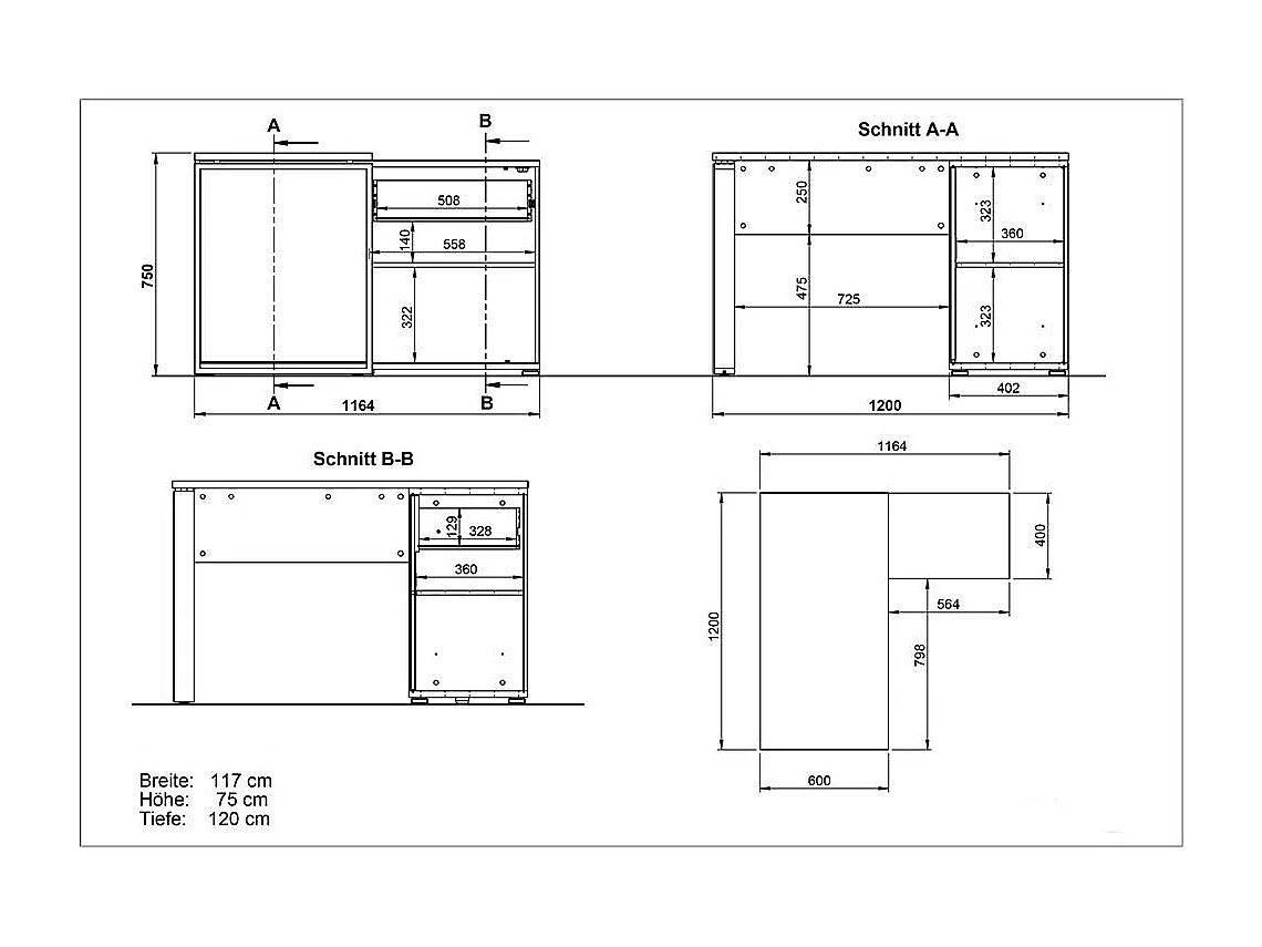 Computereckschreibtisch in Weiß und Wildeiche Dekor 120 cm breit