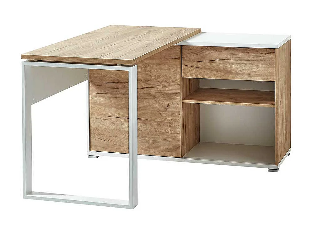 Computereckschreibtisch in Weiß und Wildeiche Dekor 120 cm breit
