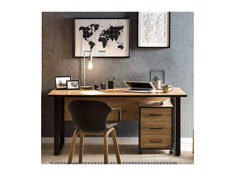 Schreibtisch mit Knieraumblende Eichefarben und Schwarz