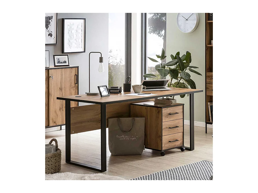 Schreibtisch mit Knieraumblende Eichefarben und Schwarz