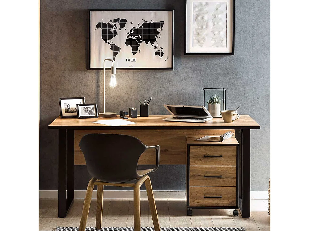 Schreibtisch mit Knieraumblende Eichefarben und Schwarz