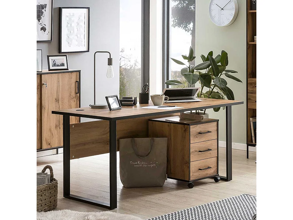 Schreibtisch mit Knieraumblende Eichefarben und Schwarz