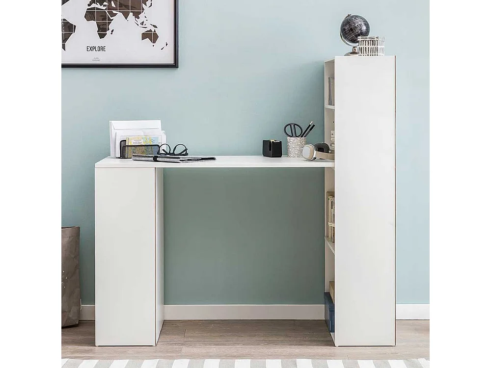 Laptopschreibtisch in Weiß Seitenregal